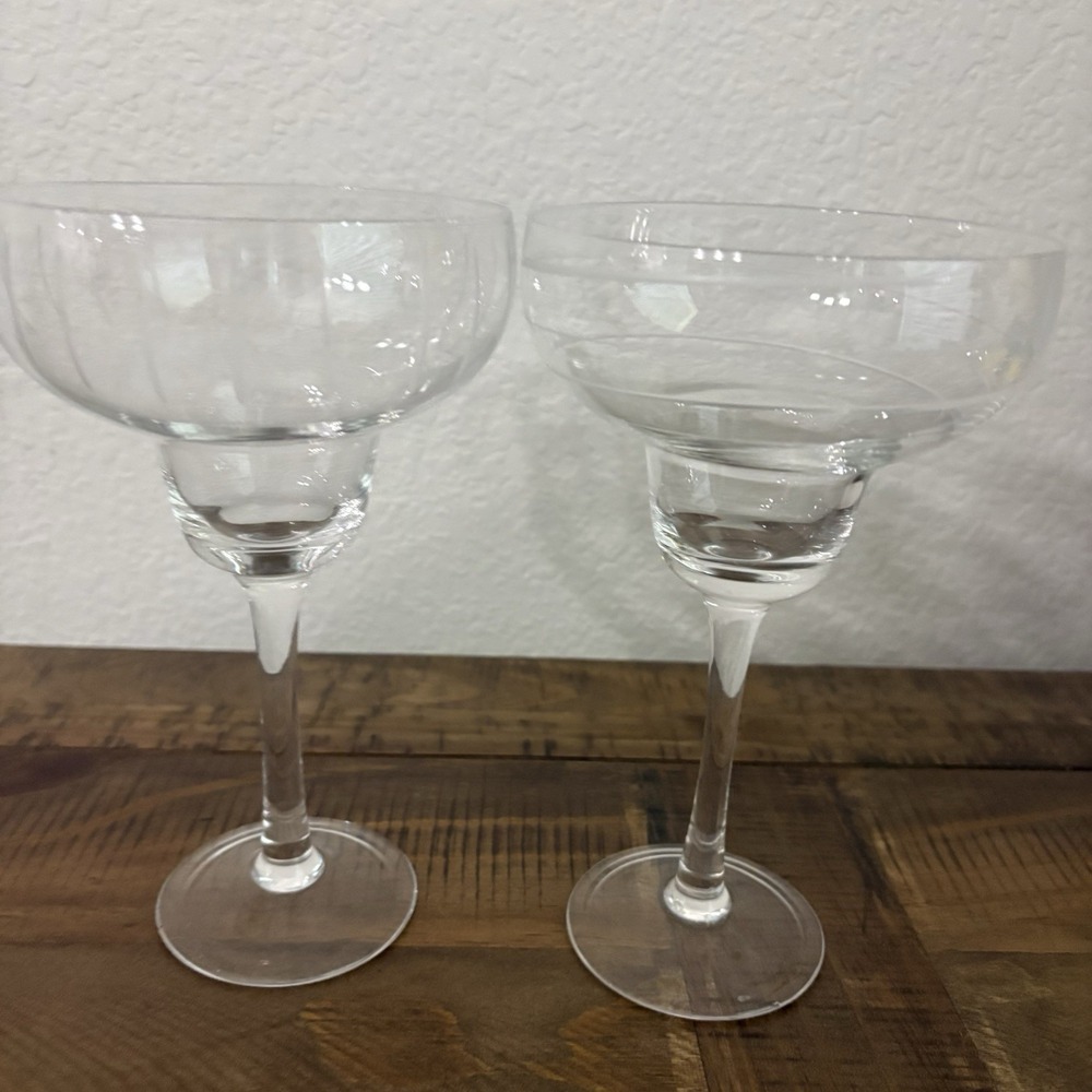 Margarita Glasses by Mikasa in Etched Pattern Cheers Set of 2 Swirl & Stripe